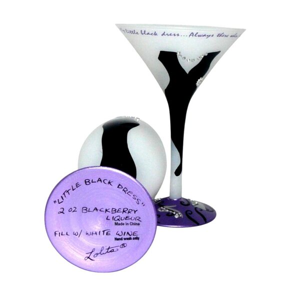 Rare Lolita "Little Black Dress" Wine & Martini Glass Set Hand-Painted Retired - Picture 2 of 4